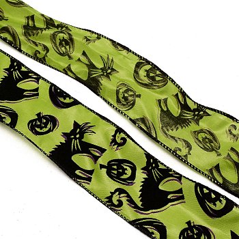 Polyester Ribbons, Garment Accessories, Halloween Theme, Pumpkin Pattern, 2-1/2 inch(63mm), about 5 yards/roll