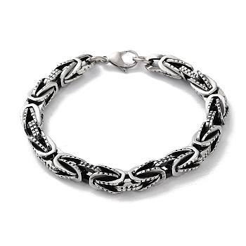 304 Stainless Steel Byzantine Chain Chunky Bracelets for Men, Antique Silver, 8-1/2 inch(21.5cm), 8mm