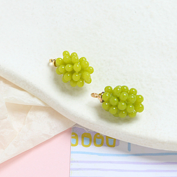 Opaque Resin Pendants, Imitation Fruit, Grape Charms, Yellow Green, 18x10mm