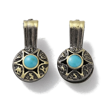 Brass Enamel Pendants, Cadmium Free & Lead Free, Flat Round Charm, Antique Bronze, 17.5x9.5x8mm, Hole: 4.5x2mm