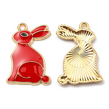 Alloy Pendants, with Enamel, Golden, Cadmium Free & Nickel Free & Lead Free, Rabbit Charms, Red, 25x17.5x2.5mm, Hole: 1.6mm