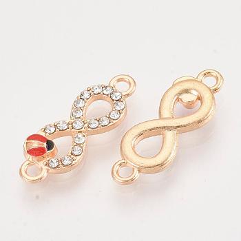 Alloy Rhinestone Links connectors, Enamel Style, Infinity with Ladybird, Dark Red, Light Gold, 23x8x3mm, Hole: 1.5mm