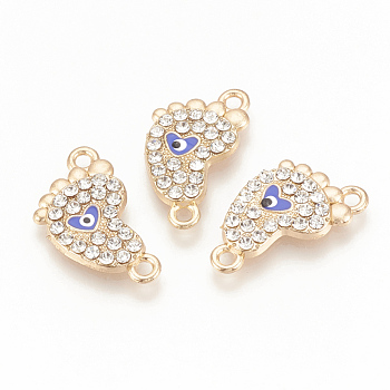 Alloy Rhinestone Links connectors, with Enamel, Baby Feet with Evil Eye, Golden, 21x12x2.5mm, Hole: 1.8mm