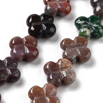 Natural Indian Agate Beads Strands, 4-Petal Flower, 14x14x5.5mm, Hole: 1.2mm, about 15pcs/strand, 7.87''(20cm)