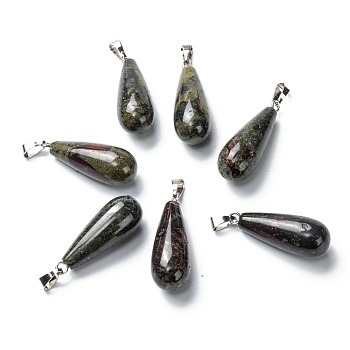 Natural Dragon Blood Pendants, with Platinum Brass Findings, Teardrop, 26.5~29x10mm, Hole: 2.5~3.5x4~6mm