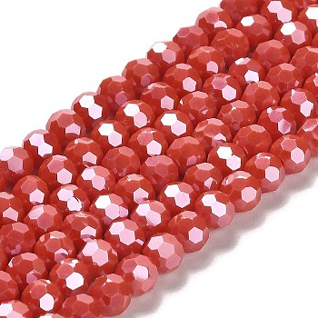 Opaque Glass Beads Strands, Faceted, Round, FireBrick, 6mm, Hole: 1mm, about 98~100pcs/strand, 20.39~20.59 inch(51.8~52.3cm)