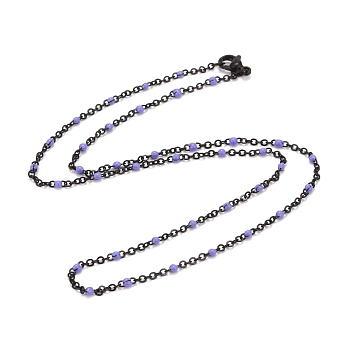 Ion Plating(IP) 304 Stainless Steel Cable Chain Necklaces, with Enamel, Purple, 17.91 inch(455mm)