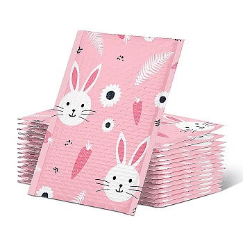 Rabbit Print Polyester Bubble Bags, Rectangle, Pink, 27x23cm, 100pcs/box