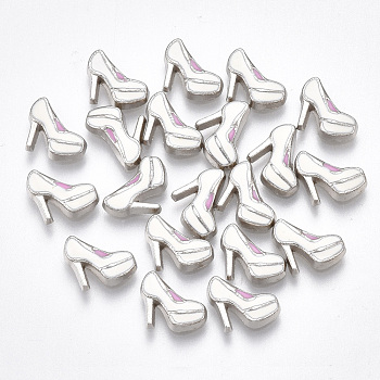 Alloy Enamel Cabochons, Fit Floating Locket Charms, High-Heeled Shoes, Creamy White, Platinum, 7.5x8x2mm