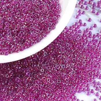 MIYUKI Round Rocailles Beads, Japanese Seed Beads, (RR3529) Fancy Lined Magenta, 15/0, 1.5mm, Hole: 0.7mm, about 250000pcs/pound