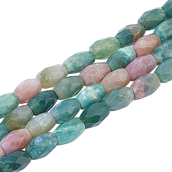 2 Strands Natural Indian Agate Beads Strands, Faceted, Oval, 8.5~9x6mm, Hole: 1mm, about 22pcs/strand, 8.07''(20.49cm)