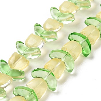 Transparent Glass Beads Strands, Tulip, Light Khaki, 6.5~9x9~14x4~5.5mm, Hole: 1mm, about 29pcs/strand, 15.71''(39.9cm)