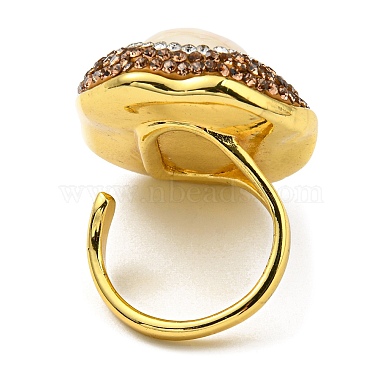 Natural Shell Oval Open Cuff Ring with Rhinestone(RJEW-D005-04G)-3