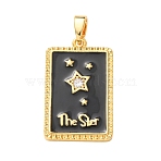 Brass Micro Pave Clear Cubic Zirconia Pendants, with Black Enamel, Rectangle with Star & Word The Star Charms, Real 18K Gold Plated, 24x15x2.5mm, Hole: 5x3mm(KK-C264-09G)