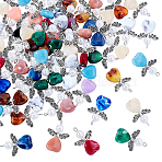 60Pcs Two Tone Acrylic Charms, Heart-shape Angel, with 304 Tibetan Style Wing Beads, Mixed Color, 30.5x21.5x7.5mm, Hole: 1.5mm(PALLOY-AR00040)