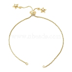 1MM Brass Box Chain Slider Bracelet Making, with Clear Cubic Zirconia Star Charms, Rack Plating, Long-Lasting Plated, Lead Free & Cadmium Free, Real 18K Gold Plated, 9.45 inch(24cm), Hole: 2mm(MAK-K024-01G)