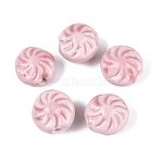 Windmill Spiral Pattern Vintage Handmade Porcelain Beads, Fancy Antique Glazed Porcelain, Flat Round, Pink, 19.5~22.5x12.5~14.5mm, Hole: 1.6~4mm(PORC-N013-19-01)