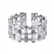 304 Stainless Steel Bar Wrap Open Cuff Ring, Chunky Hollow Ring for Women, Stainless Steel Color, US Size 7 1/4(17.5mm)(RJEW-T023-01P)