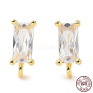 925 Sterling Silver with Clear Cubic Zirconia Stud Earring Findings, with S925 Stamp, Rectangle, Real 18K Gold Plated, 8.5x4mm, Hole: 1mm, Pin: 0.6mm(STER-G036-10G)