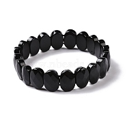 Natural Obsidian Oval Beaded Stretch Bracelet, Gemstone Jewelry for Women, Inner Diameter: 2-1/8 inch(5.4~5.5cm)(G-E010-01U)