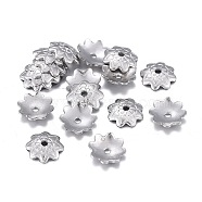 201 Stainless Steel Bead Caps, Flower, 8-petal
, Stainless Steel Color, 7~7.5x1.7mm, Hole: 1mm(STAS-F255-046P)