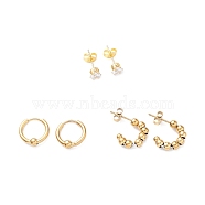 3 Pairs 3 Style Crystal Rhinestone Diamond Stud Earrings, Ion Plating(IP) 304 Stainless Steel Hoop Earrings for Women, Golden, 5~14mm, Pin: 1mm, 1 Pair/style(EJEW-B020-25G)