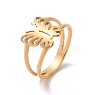 Ion Plating(IP) 201 Stainless Steel Butterfly Finger Ring, Hollow Wide Ring for Women, Golden, US Size 6 1/2(16.9mm)(RJEW-J051-39G)