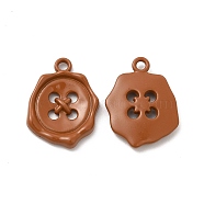 Spray Painted Alloy Pendants, Button Charm, Sienna, 21x16x3mm, Hole: 1.8mm(FIND-B018-02D)