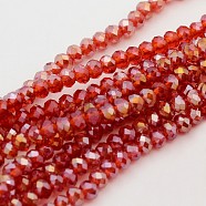Electroplate Glass Beads Strands, AB Color Plated, Faceted, Rondelle, Red, 3x2mm, Hole: 1mm, about 165~169pcs/strand, 15~16 inch(38~40cm)(X-EGLA-D020-3x2mm-27)