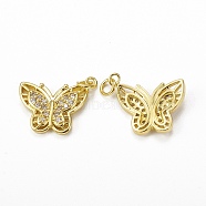 Brass Micro Pave Cubic Zirconia Charms, Hollow Butterfly Charm, with Jump Ring, Golden, 21x18.5x2.5mm, Hole: 3mm(KK-E068-VB288)