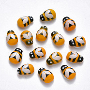 Spray Painted Maple Wood Cabochons, Single-Sided Printed, with Double-sided Adhesive, Bees, Orange, 13x9x5~6mm, Adhesive: 6mm in diameter(X-WOOD-N005-05B-01)