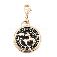 Tarot Alloy Enamel Pendant Decoration, Lobster Clasp Charms Ornaments, Twelve Constellations Pattern, Flat Round, 44mm(HJEW-P021-01B-G)