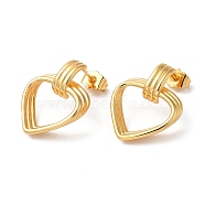 Rack Plating Brass Hollow Heart Dangle Stud Earrings, Long-Lasting Plated, Golden, 26.5x20x5.5mm(EJEW-R151-08G)