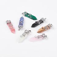Natural & Synthetic Mixed Stone Big Pendants, with Alloy Findings, Arrow, Platinum, 56~58x16x10mm, Hole: 5x7mm(G-G718-A)