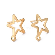 201 Stainless Steel Stud Earring Findings, with Horizontal Loop and 316 Stainless Steel Pin, Star, Real 24K Gold Plated, 15x13mm, Hole: 1.4mm, Pin: 0.7mm(STAS-K241-08G)
