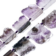 Natural Druzy Amethyst Beads Strands, Rectangle, 30~44.5x20~47x7~11mm, Hole: 1.8mm, about 9~10pcs/strand, 15.75''~16.34''(40cm~41.5cm)(G-T133-14)