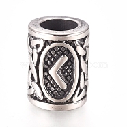 304 Stainless Steel European Beads, Large Hole Beads,  Column with Letter, Antique Silver, Letter.V, 13.5x10mm, Hole: 6mm(OPDL-G010-06AS-02V)
