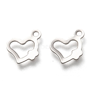 201 Stainless Steel Charms, Hollow, Heart, Stainless Steel Color, 9x11.5x0.8mm, Hole: 1.4mm(STAS-B001-26P)