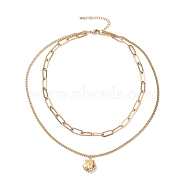 Vacuum Plating 304 Stainless Steel Double Chains Multi Layered Necklace with Shell Shape Charm for Women, Golden, 16.34 inch(41.5cm)(STAS-E155-23G)