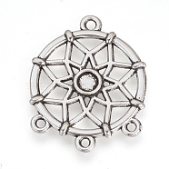 Tibetan Style Alloy Cabochon Connector Settings, Chandelier Components Links, Flat Round, Cadmium Free & Lead Free, For Woven Net/Web with Feather Making, Antique Silver, Tray: 5mm, 34x27x2mm, Hole: 2.5mm, about 265pcs/1000g(TIBEP-Q061-54AS-LF)