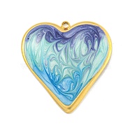 Ion Plating(IP) 304 Stainless Steel Pendants, with Enamel, Real 18K Gold Plated, Heart Charm, Medium Aquamarine, 31x29x3.5mm, Hole: 2mm(STAS-U007-09C-G)