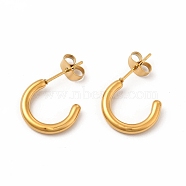 304 Stainless Steel Ring Stud Earrings, Half Hoop Earrings for Women, Real 18K Gold Plated, 15x13x2mm, Pin: 0.7mm(EJEW-C004-12C-G)