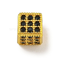 Brass Micro Pave Black Cubic Zirconia Beads, Cube, Real 18K Gold Plated, 4.5x4.5x4.5mm, Hole: 2.4mm(KK-G493-37A-G02)