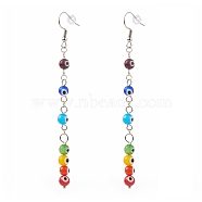 Rainbow Round Evil Eye Lampwork Dangle Earrings, with 304 Stainless Steel Earring Hooks and Ear Nuts, Colorful, 97mm, Pin: 0.7mm(EJEW-JE04469)