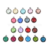 Glass Charms, with Gunmetal Plated Brass Findings, Long-Lasting Plated, Lead Free & Nickel Free & Cadmium Free, Faceted Flat Round, Mixed Color, 9x7x3mm, Hole: 1mm(KK-C228-02B-M2)