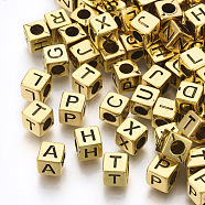 Antique Style Acrylic Beads, Horizontal Hole, Cube with Initial Letter, Antique Golden Plated, 6x6x6mm, Hole: 3mm, about 3000pcs/500g(PACR-Q118-01AG)