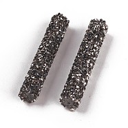 Glass Rhinestone Beads, For DIY Jewelry Craft Making, Tube, Jet Metallic Silver, 32~33x6mm, Hole: 0.8mm(GLAA-P046-C04)