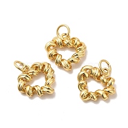 Rack Plating Eco-Friendly Brass Charms, with Jump Ring, Long-Lasting Plated, Lead Free & Cadmium Free, Twisted Heart Charm, Real 18K Gold Plated, 13x13x3mm, Hole: 4mm(KK-K165-11)