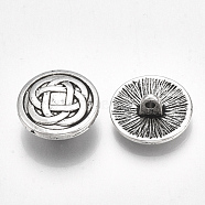 Tibetan Style Alloy Shank Buttons, Cadmium Free & Lead Free, Flat Round with Knot, Antique Silver, 17x7mm, Hole: 1.8mm, about 396pcs/1000g(TIBE-31215-060AS-RS)