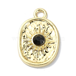 Alloy Black Rhinestone Pendants, Oval, Golden, 18x12x3mm, Hole: 2mm(PALLOY-S188-09G-02)